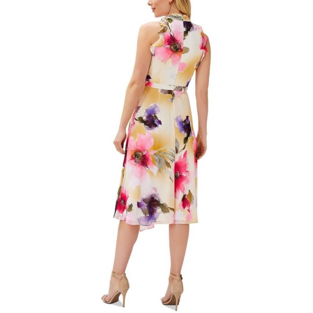 Adrianna Papell Pink Floral Ruffle Halter Midi Dress – Size 16 NWT - Picture 2 of 7